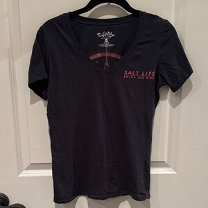 Salt Life Dark Gray V-Neck Tee with Red Accent